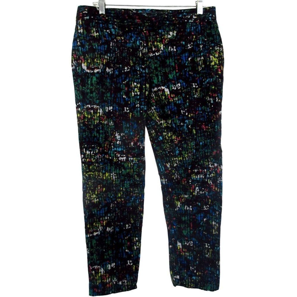 Derek Lam for Design Nation Black Multicolor Capri Pants Nightshade Cotton Sz 10